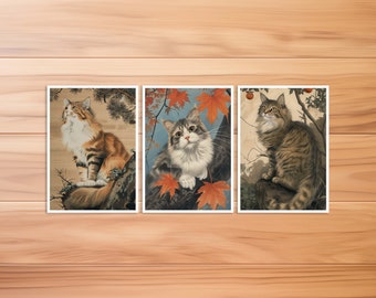 Cat Postcard, Cat Card, Siberian Cat, Birthday Card, Art Postcard, Cat Hokusai Style, Gift Card, Vintage Cat Card,