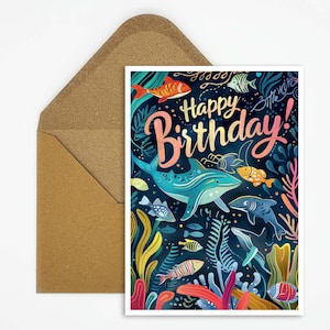 Geburtstagskarte Happy Birthday, Kinder Geburtstagskarte, Geschenk, Unterwasser, Fische, Geburtstag für Jungen, Geburtstag für Mädchen