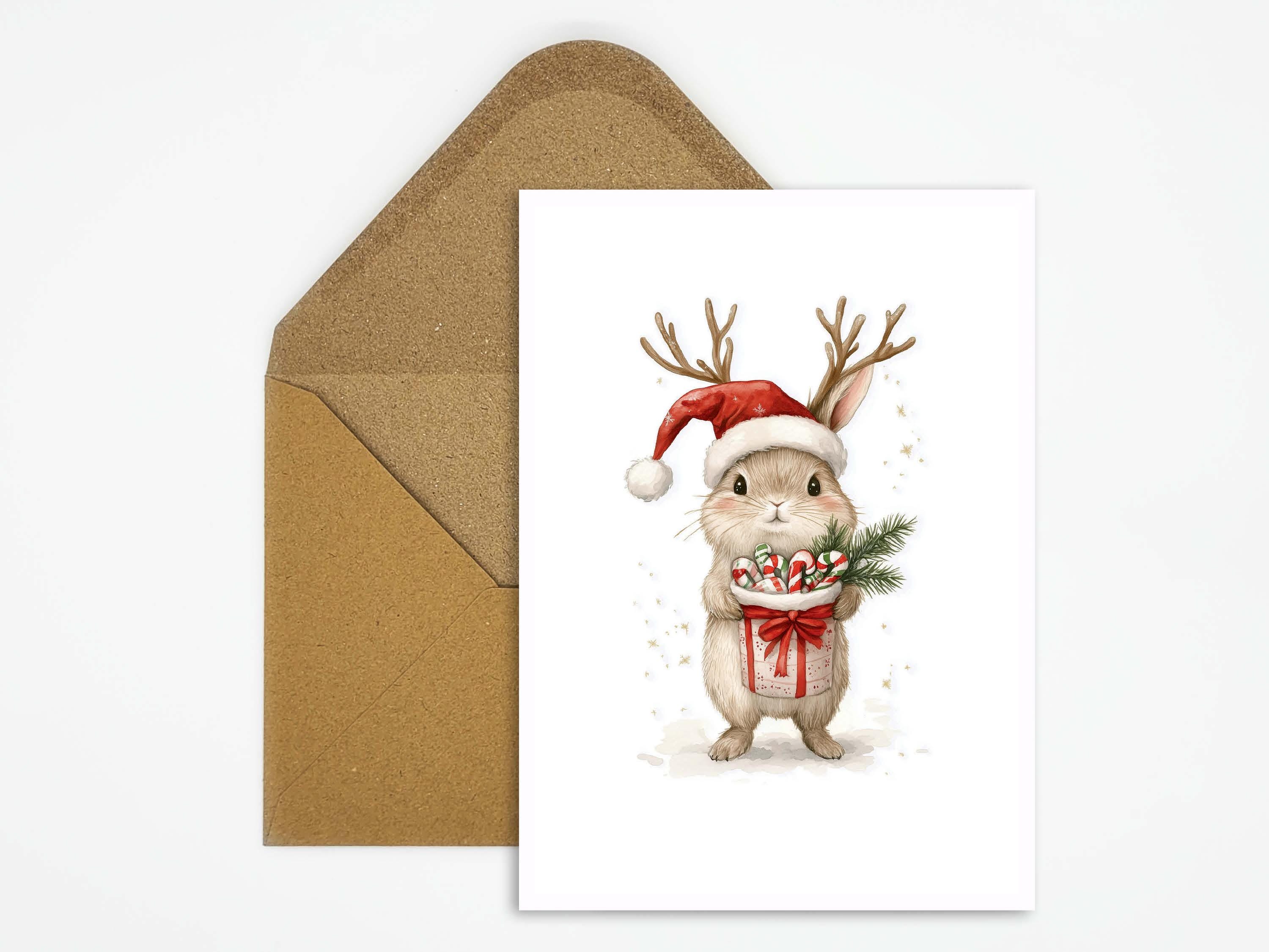 Weihnachtskarte Für Enkelin – Mit Baum & Hasen-Design, Goldgeprägt, Umweltfreundlich