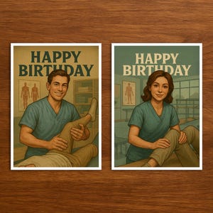 Verjaardagskaart voor fysiotherapeuten, vintage design, retro ansichtkaart voor mannen en vrouwen, perfect verjaardagscadeau