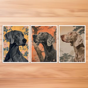 Cartolina Weimaraner, Cartolina di animali per cani, Cane in stile Hokusai, Stile giapponese, Biglietto di compleanno, Cartolina d'arte, Carta regalo