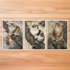 Cat Postcard, Cat Card, Siberian Cat, Birthday Card, Art Postcard, Cat Hokusai Style, Vintage Cat Card, Gift Card
