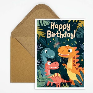 Geburtstagskarte Happy Birthday, Kinder Geburtstagskarte, Geschenk, Dinosaurier Geburtstagskarte, Dino Karte, Geburtstag für Jungen, Mädchen