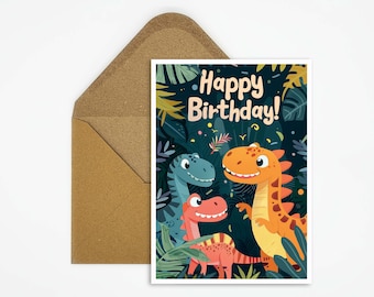 Biglietto Di Auguri Rotondo Con Simpatici Dinosauri Palme E Cactus E Testo Lettering Dino Festa Disegno Infantile Per Invito Di Compleanno Poster Abbigliamento Vivaio Arte E Carta