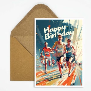 Geburtstagskarte Laufen, Happy Birthday Karte Laufen, Laufen Sport Karte Happy Birthday, Postkarte Läufer zum Verschenken