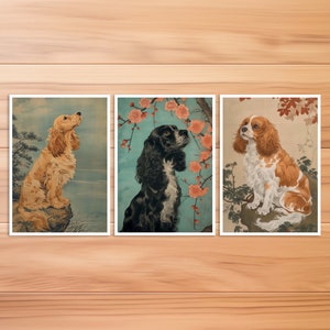 Cocker Spaniel Postkarte, Hunde Karte, Tier Postkarte, Hund im Hokusai Stil, Japanischer Stil, Geburtstag Karte, Geschenk Karte