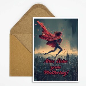 Tarjeta del Día de la Madre, Feliz Día de la Madre, tarjeta de ilustración de superhéroe, tarjeta para el Día de la Madre o tarjeta de cumpleaños, tarjeta para regalo