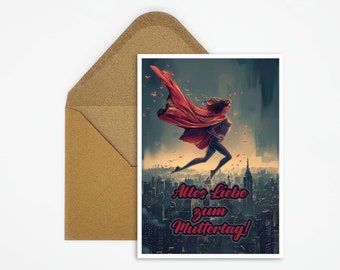 Mother's Day card, Happy Mother's Day, card superhero illustration, card for Mother's Day or birthday card, card as a gift
