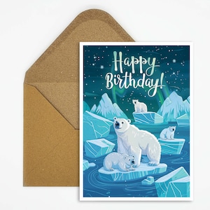 Eisbär Geburtstagskarte, Happy Birthday Geburtstagskarte, Kinder Geburtstagskarte, Polarbär Karte, Geburtstag für Jungen, Mädchen, Geschenk