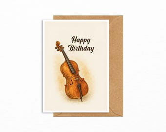 Music postcard Happy Birthday with cello designed as a creative birthday card for music lovers and classical music enthusiasts