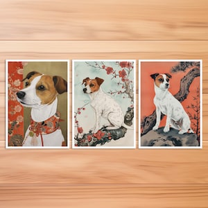Cartolina per cani, Cartolina per animali, Cane Jack Russel Terrier in stile Hokusai, Stile giapponese, Compleanno, Cartolina d'arte, Set di cartoline