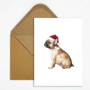 Französische Bulldogge mit Weihnachtsmütze, Frenchie mit Weihnachtsmütze, Weihnachtskarte für Hundeliebhaber für tierische Weihnachtsgrüße