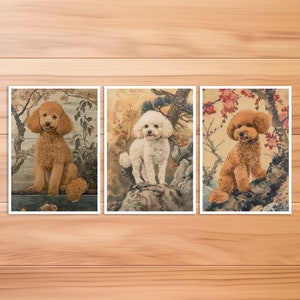 Pudel Postkarte, Tier Postkarte, Hund im Hokusai Stil, Japanischer Stil, Geburtstag Karte, Kunstpostkarte, Geschenk Karte, Hunde Freunde