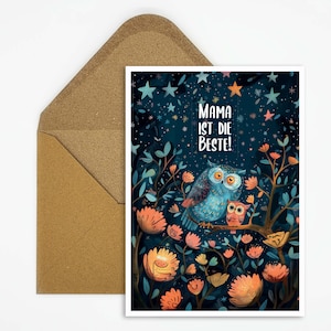 Postal con dicho, tarjeta con motivo de búho, ilustración de búho, tarjeta del día de la madre, tarjeta de cumpleaños, tarjeta de felicitación, regalo para mamá