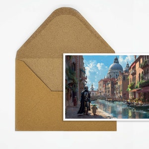 Cartolina dell'avventura galattica | Mappa di fantascienza unica | Regalo perfetto per i fan | Guerriero spaziale e piccolo compagno