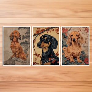 Cartolina bassotto, Cartolina animale, Cane stile Hokusai, Stile giapponese, Biglietto di compleanno, Cartolina d'arte, Carta regalo, Amici cani