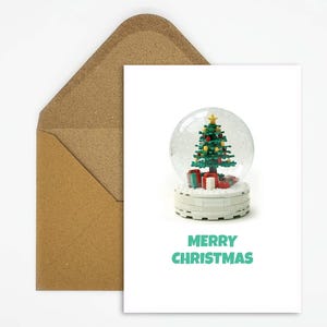 Kerstkaart, bouwsteen kerstbal, creatieve wenskaart voor kerstgroeten of als decoratie met Merry Christmas tekst