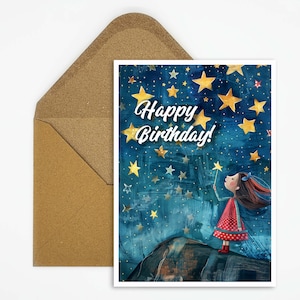 Carte joyeux anniversaire, étoiles, anniversaire fille, carte d'anniversaire ciel étoilé, anniversaire pour filles, garçons, carte cadeau