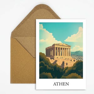 Athen, Griechenland Reise Postkarte mit Parthenon Illustration ideal als Reiseerinnerung oder Geschenk für Reisende und Kartensammler