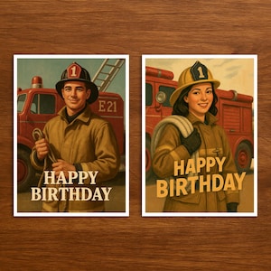 Carte d'anniversaire vintage pour pompier/femme, carte de joyeux anniversaire au look rétro, cadeau d'anniversaire parfait pour pompier