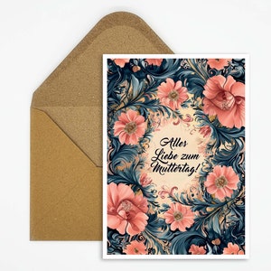 Carte postale pour la fête des mères avec motif floral, carte postale pour la fête des mères ou carte de vœux avec inscription, idéale comme cadeau pour maman, unique