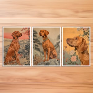 Postal de perro Vizsla, postal de animales de tarjeta de perro, perro en estilo Hokusai, estilo japonés, tarjeta de cumpleaños, postal de arte, regalo