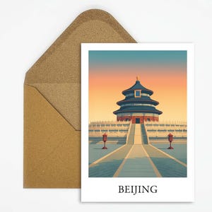 Carte postale de Pékin Chine avec illustration du Temple du Ciel, carte de voyage internationale idéale comme cadeau ou décoration