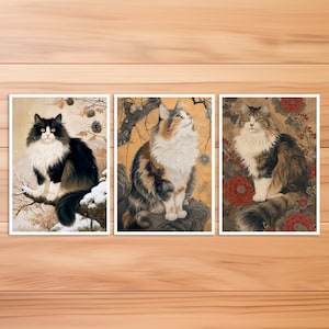 Cartolina gatto, Gatto delle foreste norvegesi, Carta gatto, Biglietto d'auguri, Cartolina d'arte, Stile Cat Hokusai, Carta regalo