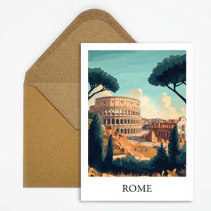 Rom, Italien Reise Postkarte mit schöner Kolosseum Illustration ideal als Reiseerinnerung oder Geschenk für Reisende und Kartensammler