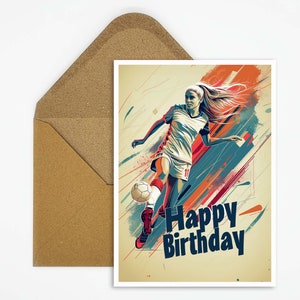 Biglietto di auguri di compleanno calcio donna, biglietto di buon compleanno calcio, biglietto di auguri di compleanno, cartolina calcio donna in regalo