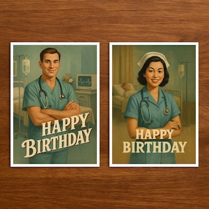 Happy Birthday Geburtstagskarte für Krankenpfleger oder Krankenschwester, Retro Postkarte mit Vintage Illustration, Ideal als Geschenk