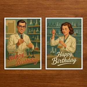 Carte d'anniversaire pour chimiste, design vintage, carte postale rétro pour hommes et femmes, cadeau d'anniversaire idéal