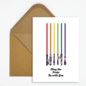 Carte postale LGBTQ, carte de fierté LGBTQ avec slogan, carte de fierté pour la communauté LGBTQ, carte queer en cadeau avec illustration de sabre laser