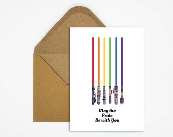 LGBTQ postcard, LGBTQ Pride card with slogan, Pride card for the LGBTQ community, Queer card as a gift with lightsaber illustration