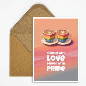Carte postale LGBTQ, carte de fierté LGBTQ avec slogan, carte de fierté pour la communauté LGBTQ, carte queer en cadeau, illustration de tasse à café