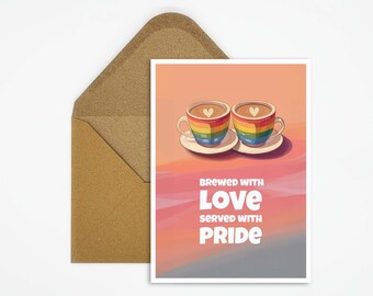 LGBTQ postcard, LGBTQ pride card with slogan, pride card for the LGBTQ community, queer card as a gift, coffee cup illustration