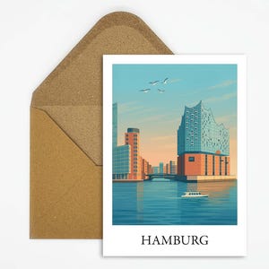 Carte postale de Hambourg en Allemagne avec motif de la Philharmonie de l'Elbe, illustration de voyage moderne comme idée cadeau pour les fans de l'Allemagne du Nord ou comme décoration