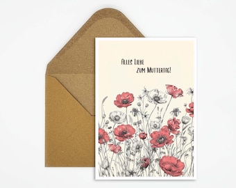 Postcard for Mother's Day with saying, flower illustration, postcard for Mother's Day, Happy Mother's Day card, gift for mom