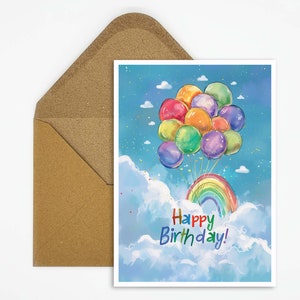 Happy Birthday Card ballonnen, verjaardagskaart ballonnen, verjaardag voor meisjes, jongens, Gift Card, aquarel ballonnen, Comic