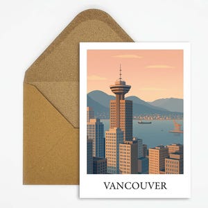 Vancouver Kanada Reise Postkarte mit Skyline und Lookout Tower tolle Karte als Andenken oder Geschenk für Kanada-Liebhaber und Reiselustige