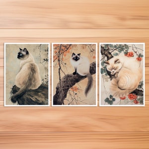 Cartolina gatto, cartolina gatto, gatto birmano, biglietto di compleanno, cartolina d'arte, stile Hokusai gatto, carta gatto vintage, carta regalo