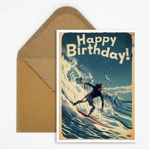 Biglietto di auguri di compleanno surf, biglietto di auguri di buon compleanno surf, biglietto regalo, cartolina sport, biglietto di buon compleanno, bambini, sport