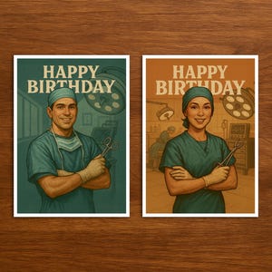 Vintage Geburtstagskarte für Chirurg/Chirurgin, Happy Birthday Karte im Retro-Look, einzigartige Postkarte für den Beruf als Chirurg