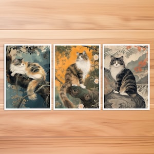 Cartolina gatto, Gatto delle foreste norvegesi, Carta gatto, Biglietto di compleanno, Cartolina d'arte, Stile Cat Hokusai, Carta regalo, Set di cartoline 2