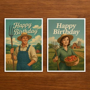 Cartão de feliz aniversário para fazendeiro, cartão postal retrô com ilustração vintage, cartão de aniversário exclusivo para profissão como presente