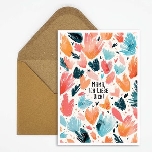 Biglietto per la festa della mamma con cuori colorati, biglietto mamma ti amo, cartolina per la festa della mamma, biglietto di compleanno, biglietto di congratulazioni, regalo per la mamma