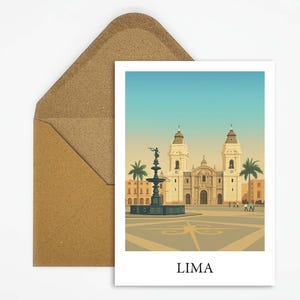 Carte postale de voyage de Lima au Pérou avec illustration de la Plaza Mayor, carte de voyage spéciale comme souvenir d'Amérique du Sud ou cadeau ou décoration