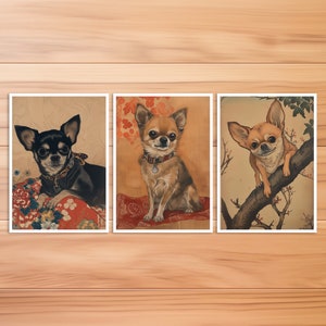 Hunde Postkarte, Tier Postkarte, Chihuahua Hund im Hokusai Stil, Japanischer Stil, Geburtstag, Kunstpostkarte, Postkarten Set