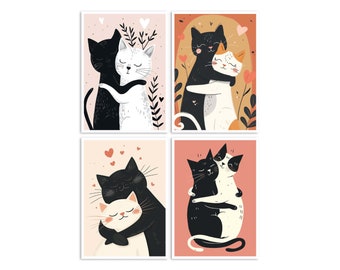 Cat Postcard, Animal Postcard, Cat Hug, Birthday, Cat Illustration, Romantic Cats, Art Postcard, Postcard Set