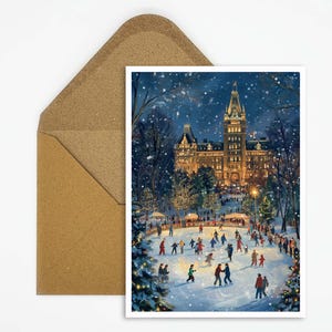 Schaatsbaan voor een prachtig decor, kerstkaart met feestelijk winterlandschap, perfect voor kerstgroeten en sfeervolle decoratie